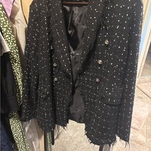 Lioness Black Tweed Blazer with Silver Accents